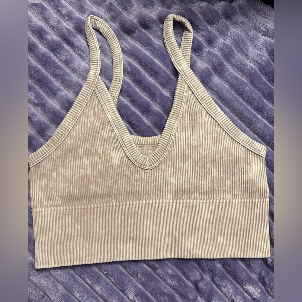 Zenana Outfitters Ribbed Sports Bra - Tan